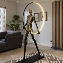Art Body Statue Decorative Floor Lamp Man Holding Ring Black / Warm White