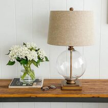 Ivy Small Glass Table Lamp With Natural Linen Shade Antique Brass - OWDU0032S