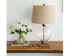 Ivy Small Glass Table Lamp With Natural Linen Shade Antique Brass - OWDU0032S