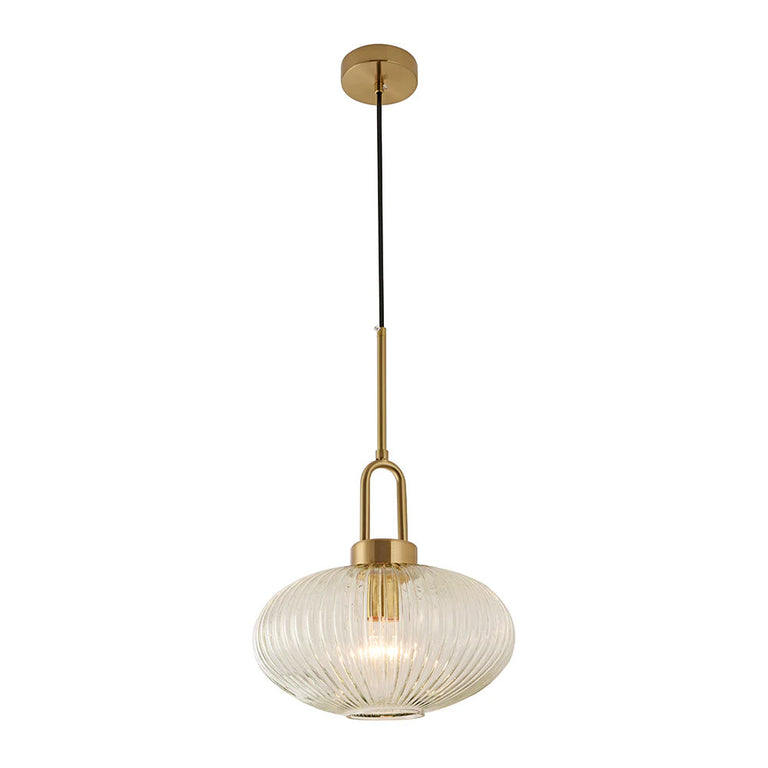 Cape Ribbed Glass Pendant Satin Brass - LOI1001080