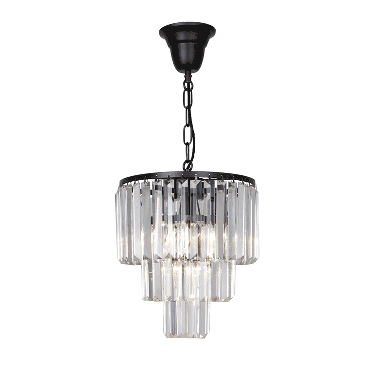 Celestial 3 Tier 4 Light Crystal Pendant Matt Black - LOI1001092