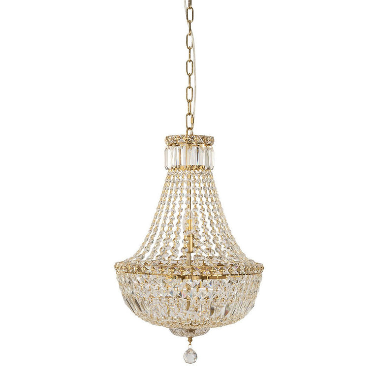 Classique Small 40cm 5 Light Basket Crystal Glass Chandelier Satin Brass - LOI1001591