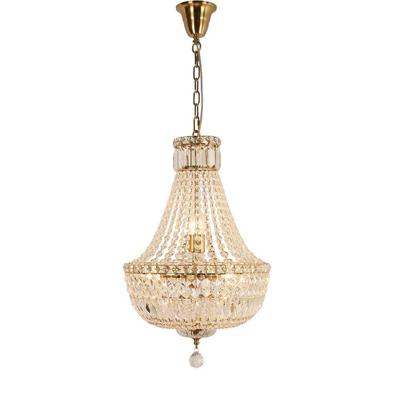 Classique Small 40cm 5 Light Basket Crystal Glass Chandelier Satin Brass - LOI1001591