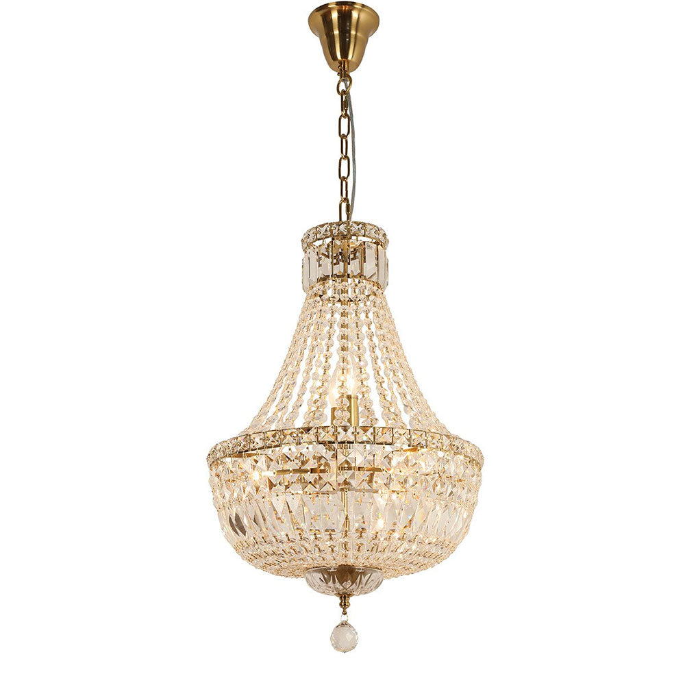 Classique Small 40cm 5 Light Basket Crystal Glass Chandelier Satin Brass - LOI1001591