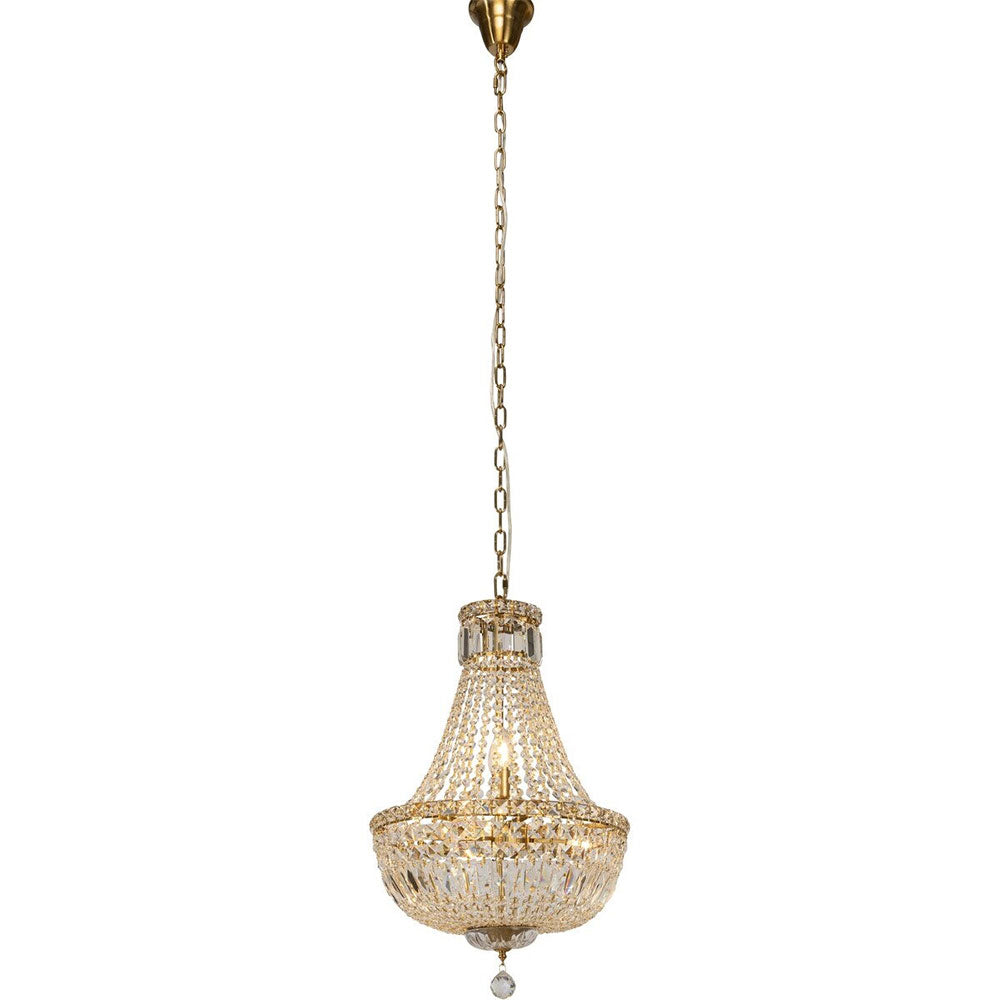 Classique Small 40cm 5 Light Basket Crystal Glass Chandelier Satin Brass - LOI1001591