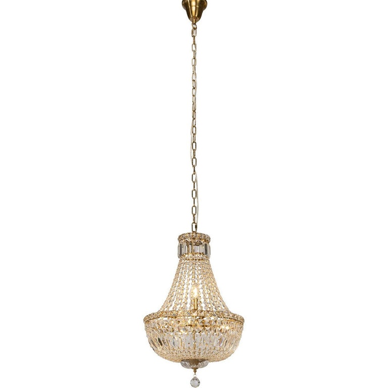 Classique Small 40cm 5 Light Basket Crystal Glass Chandelier Satin Brass - LOI1001591