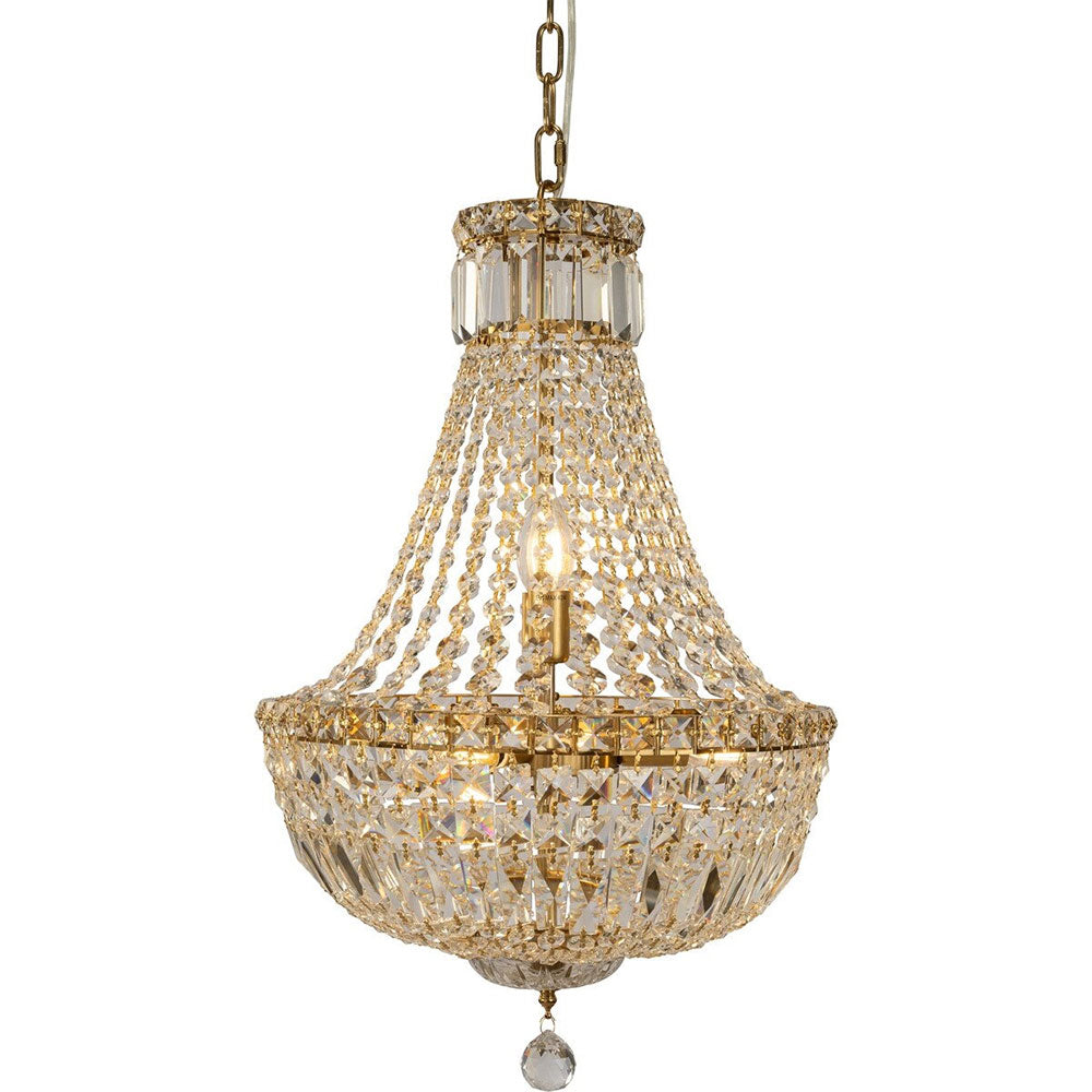 Classique Small 40cm 5 Light Basket Crystal Glass Chandelier Satin Brass - LOI1001591