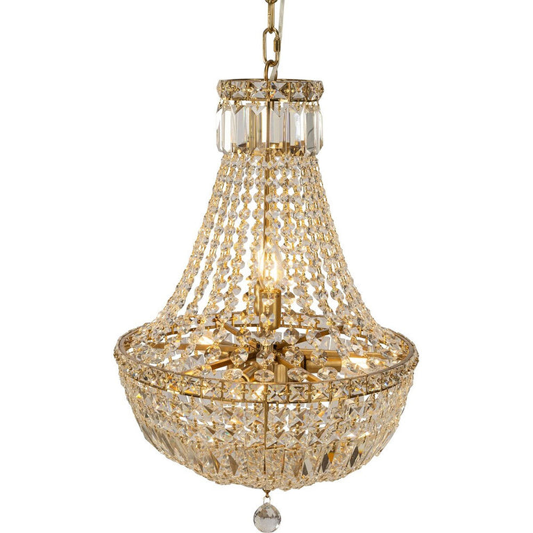 Classique Small 40cm 5 Light Basket Crystal Glass Chandelier Satin Brass - LOI1001591