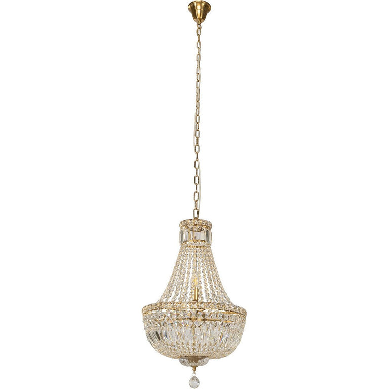 Classique Small 40cm 5 Light Basket Crystal Glass Chandelier Satin Brass - LOI1001591