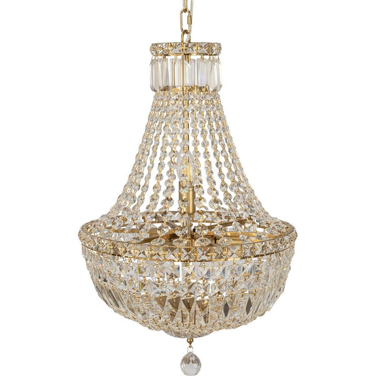 Classique Small 40cm 5 Light Basket Crystal Glass Chandelier Satin Brass - LOI1001591