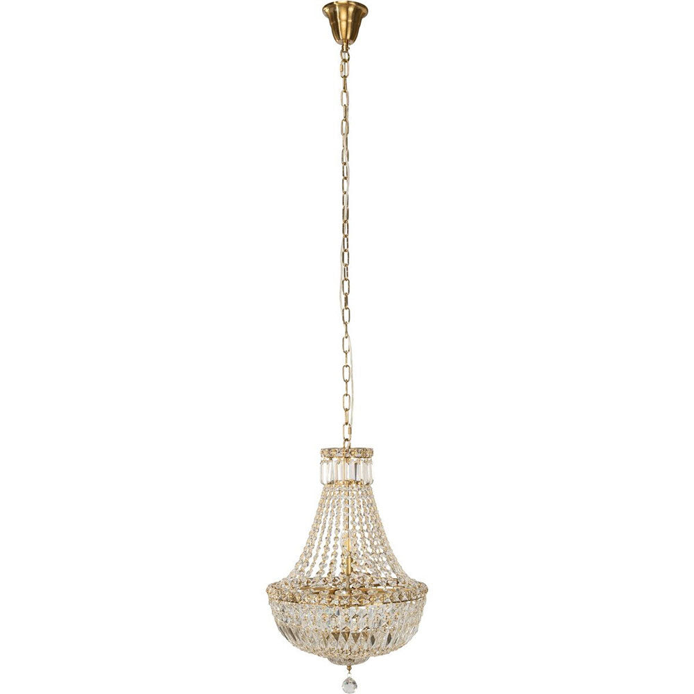 Classique Small 40cm 5 Light Basket Crystal Glass Chandelier Satin Brass - LOI1001591
