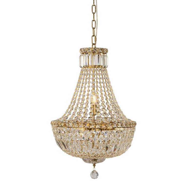 Classique Small 40cm 5 Light Basket Crystal Glass Chandelier Satin Brass - LOI1001591