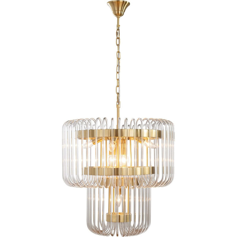 Collette 60cm 9 Light 2 Tier Chandelier Satin Brass - LOI1001633