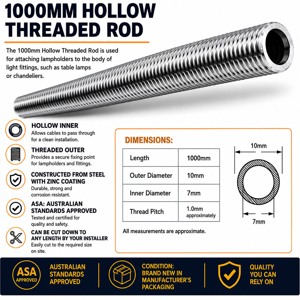 Hollow Plastic 1/2" Threaded Rod - 1000mm