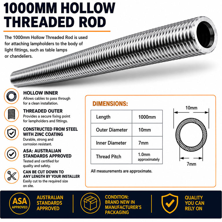 Hollow Plastic 1/2" Threaded Rod - 1000mm