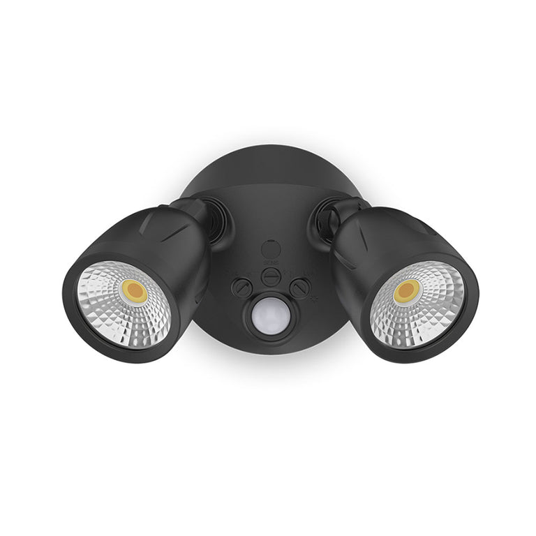 Hawk 24W LED Twin Head Plastic Coastal Spotlight With Sensor Black / Tri-Colour - AT9135/2LT/S