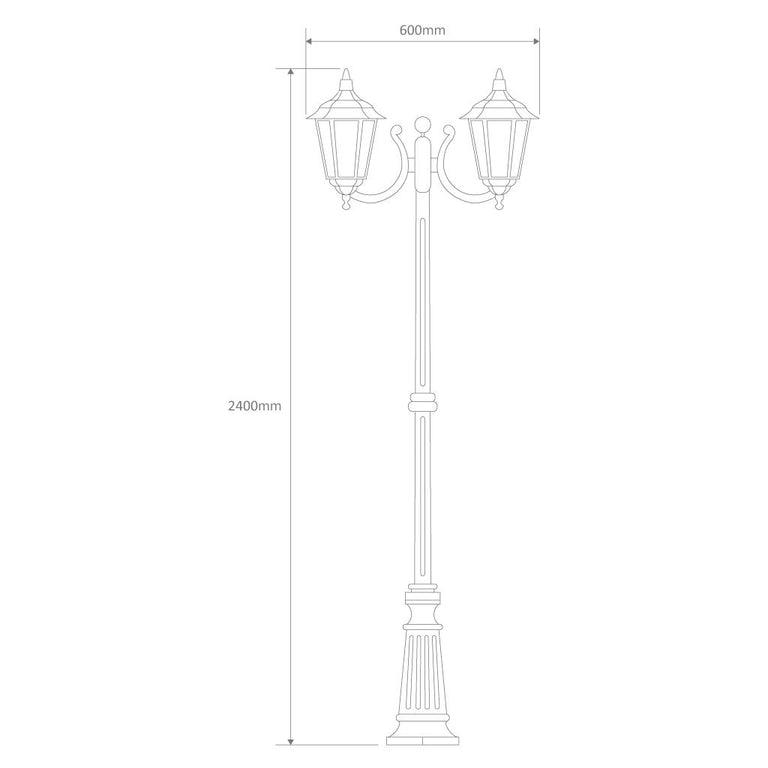 Chester Twin Head Curved Arm Tall Post Light White - 15055