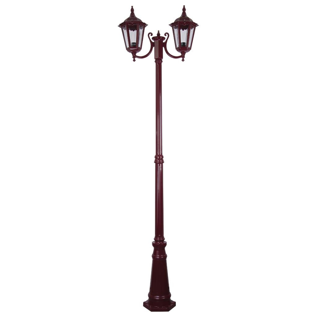 Chester Twin Head Curved Arm Tall Post Light Burgundy - 15052