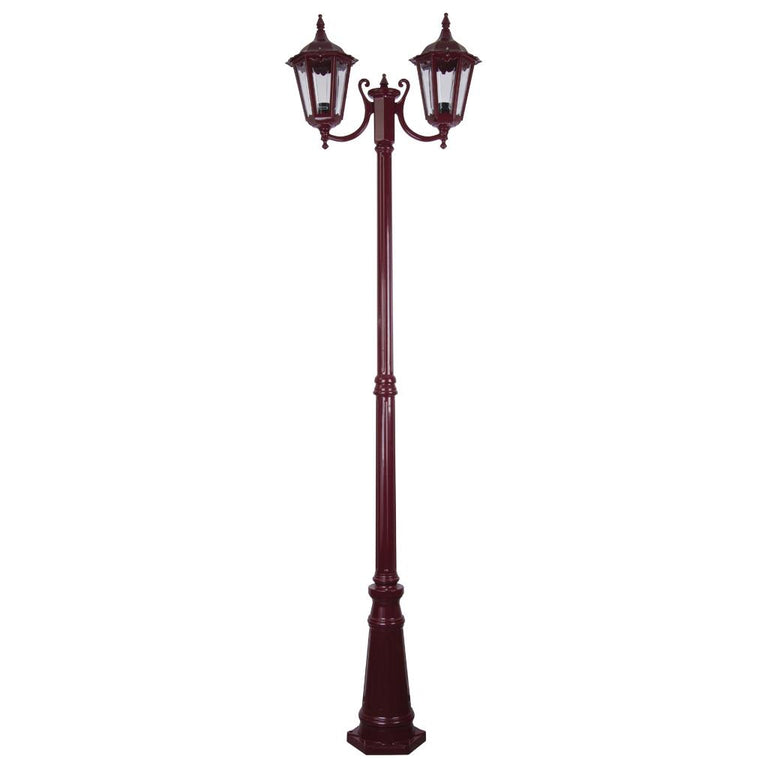 Chester Twin Head Curved Arm Tall Post Light Burgundy - 15052