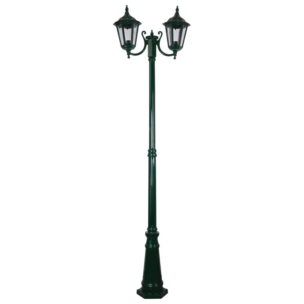 Chester Twin Head Curved Arm Tall Post Light Green - 15053