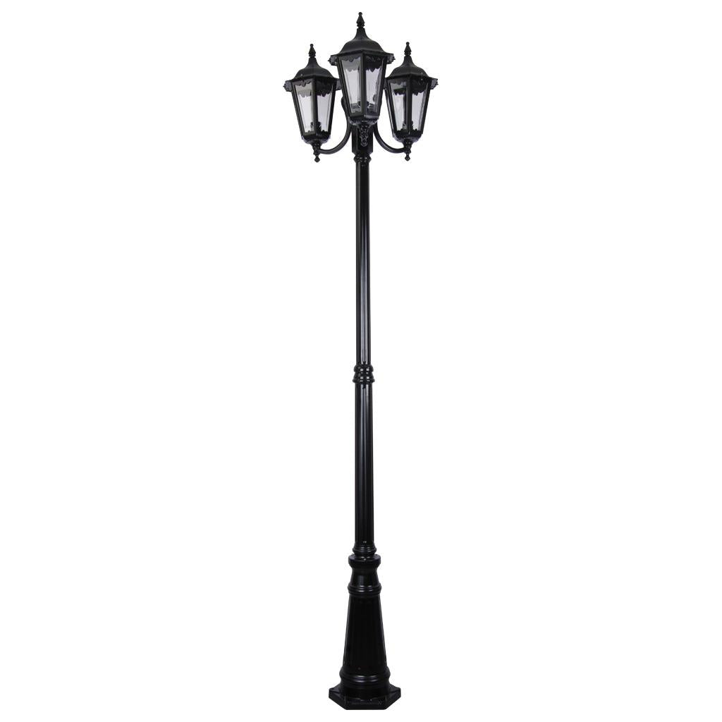 Chester Triple Head Curved Arm Tall Post Light Black - 15057