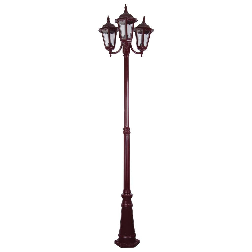 Chester Triple Head Curved Arm Tall Post Light Burgundy - 15058