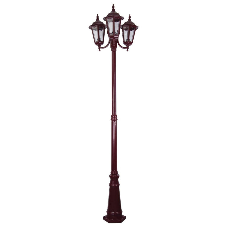 Chester Triple Head Curved Arm Tall Post Light Burgundy - 15058