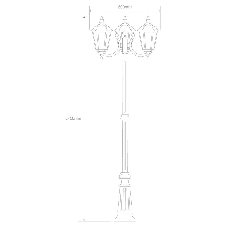 Chester Triple Head Curved Arm Tall Post Light Green - 15059