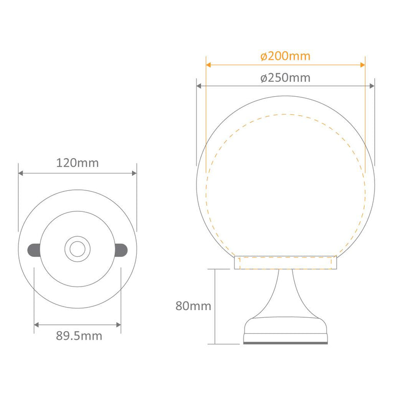 Siena 20cm Sphere CTC Pillar Mount Light Black - 15537