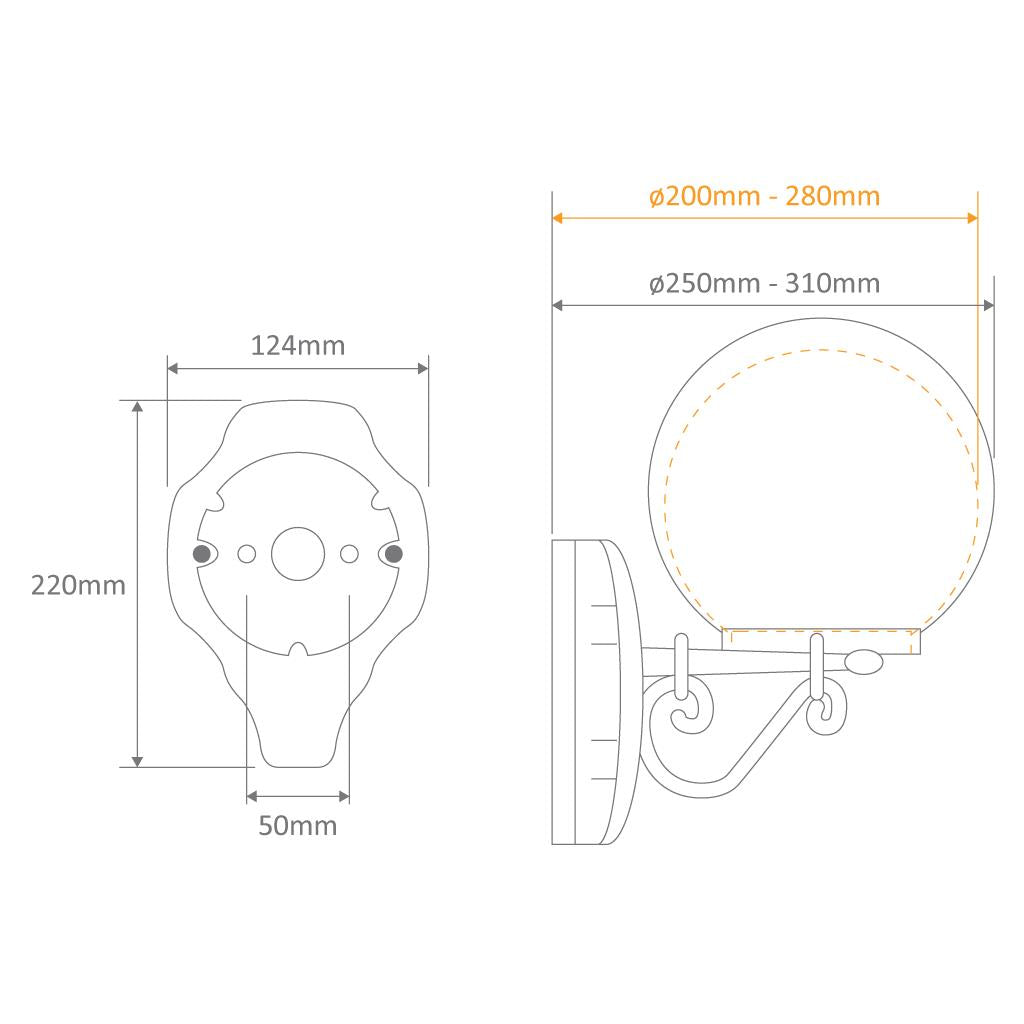 Siena 25cm Sphere Wall Light Beige - 15572