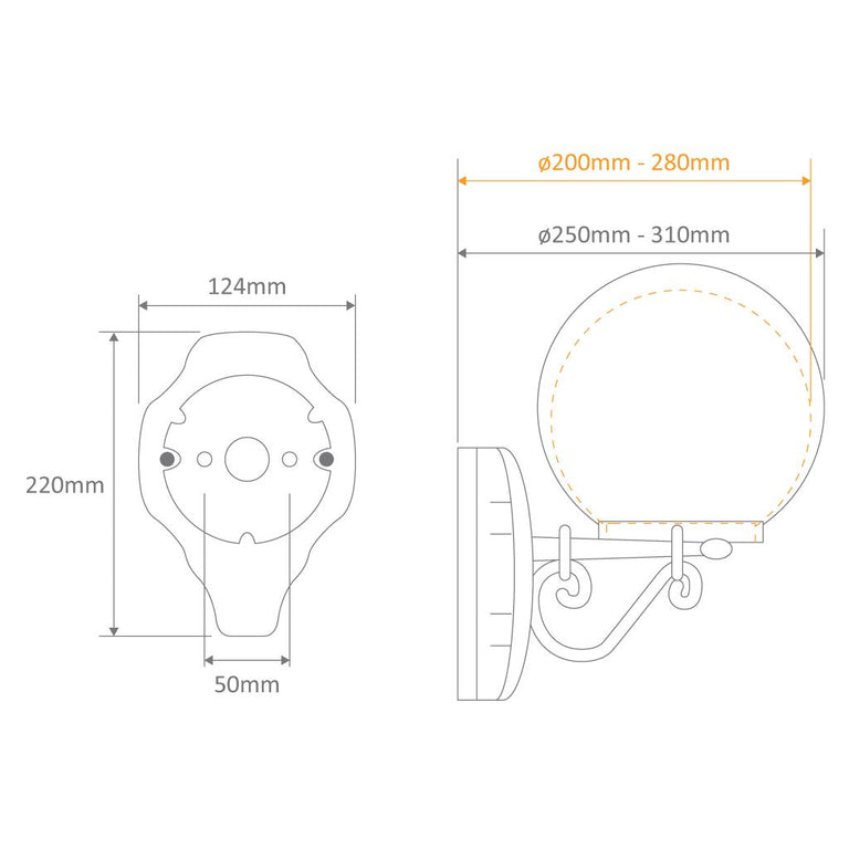 Siena 25cm Sphere Wall Light Black - 15573