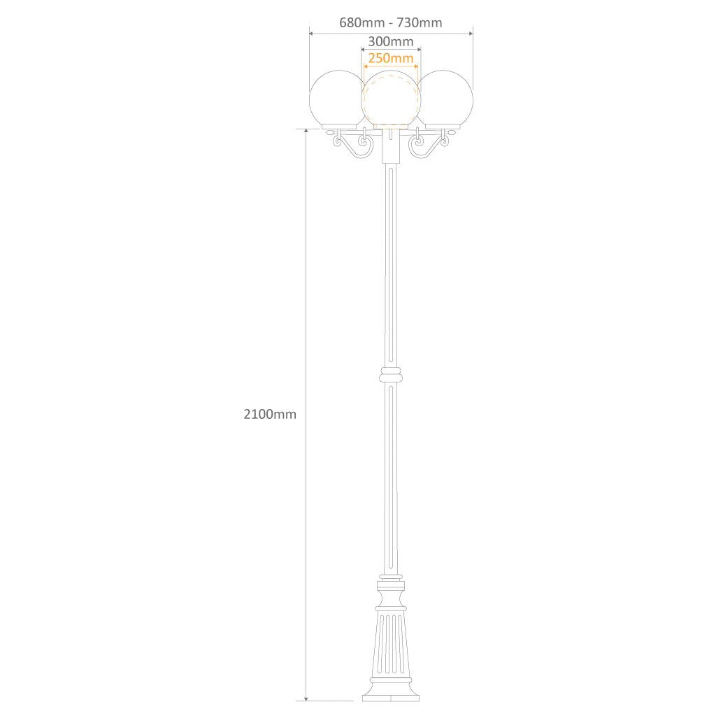 Siena Triple 25cm Spheres Tall Post Light Burgundy - 15628