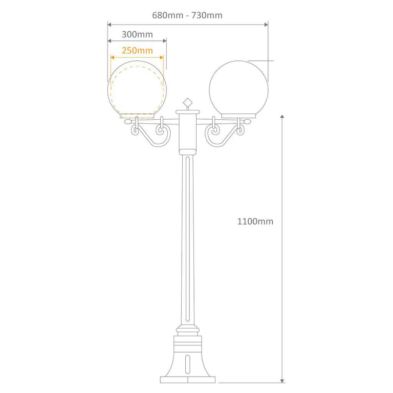 Siena Twin 30cm Spheres Short Post Light Black - 15645