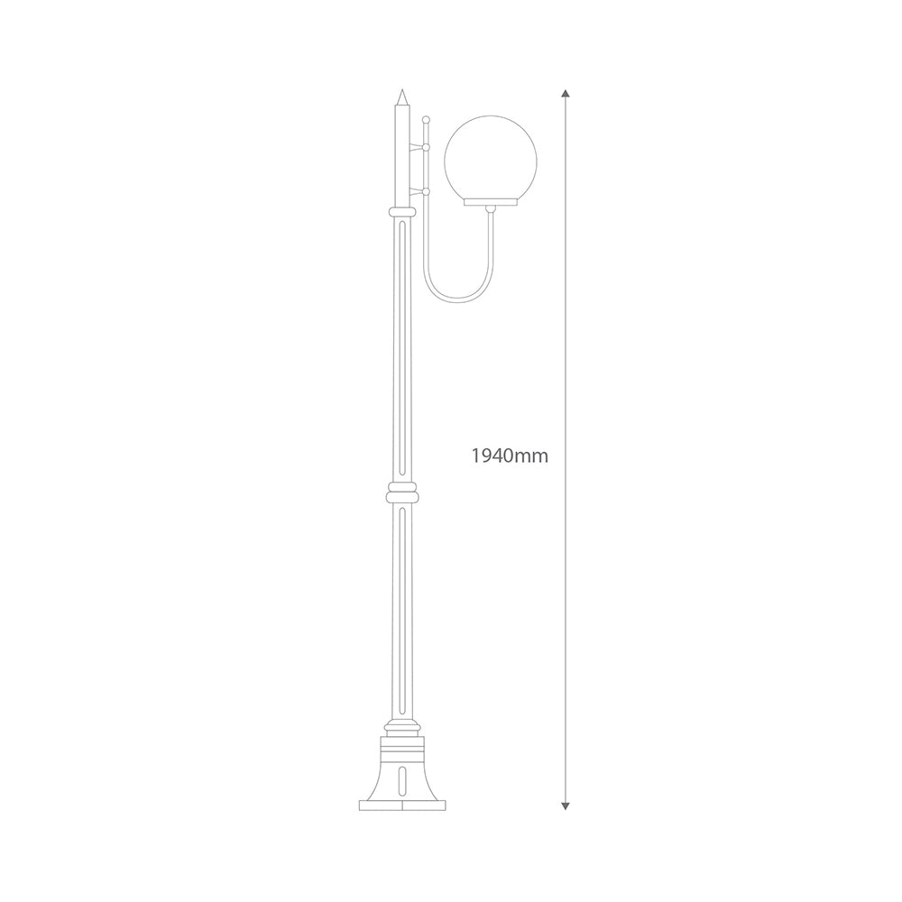 Lisbon 30cm Sphere Curved Arm Medium Post Light White - 15709