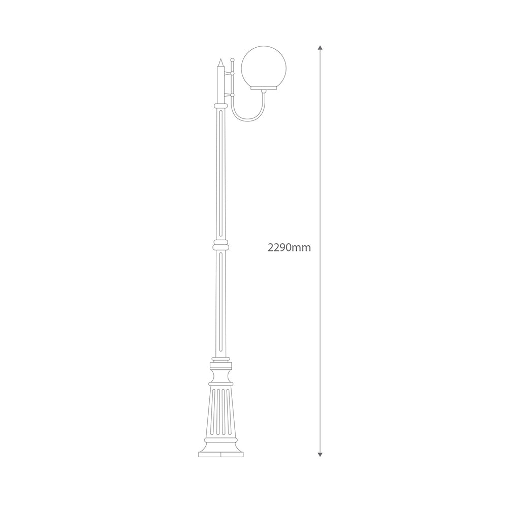 Lisbon 30cm Sphere Curved Arm Tall Post Light Black - 15729