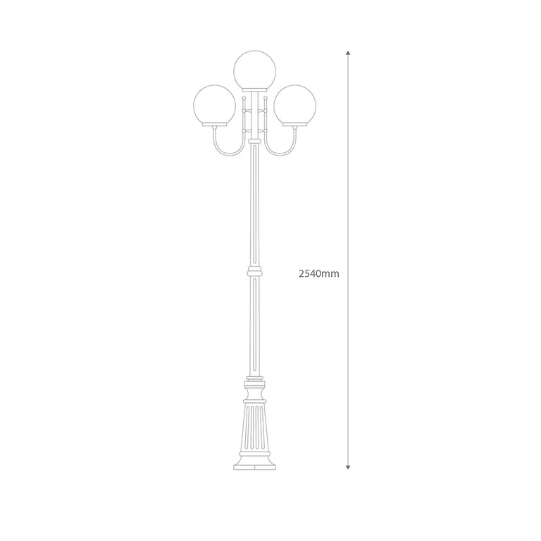 Lisbon Triple 30cm Spheres Curved Arms Tall Post Light White - 15757