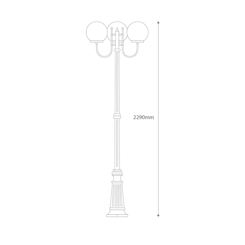 Lisbon Triple 25cm Spheres Curved Arms Tall Post Light Burgundy - 15760