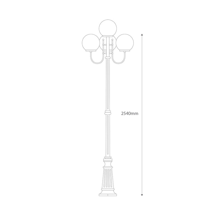 Lisbon Four 25cm Spheres Curved Arms Tall Post Light White - 15775