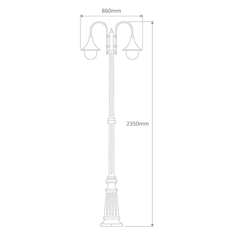 Monaco Twin Head Tall Post Light Black - 15849