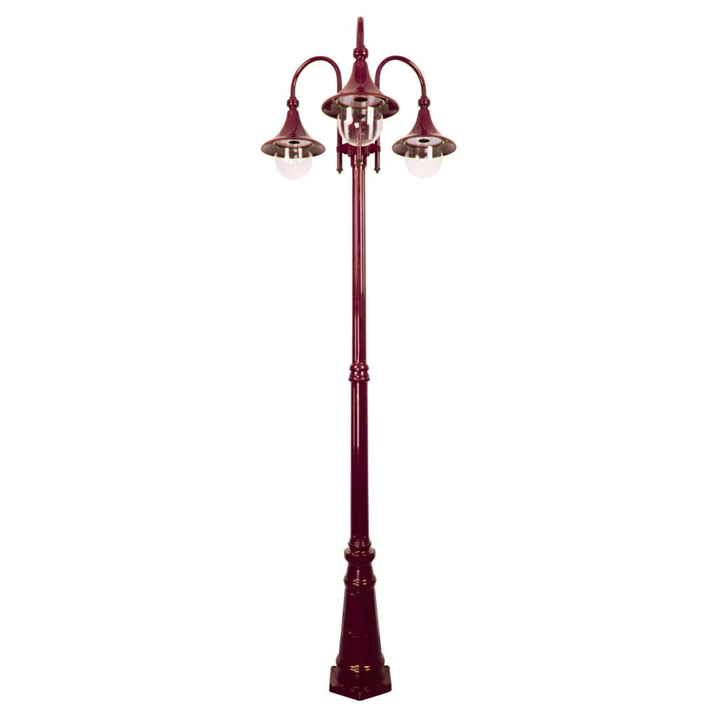 Monaco Triple Head Tall Post Light Burgundy - 15856