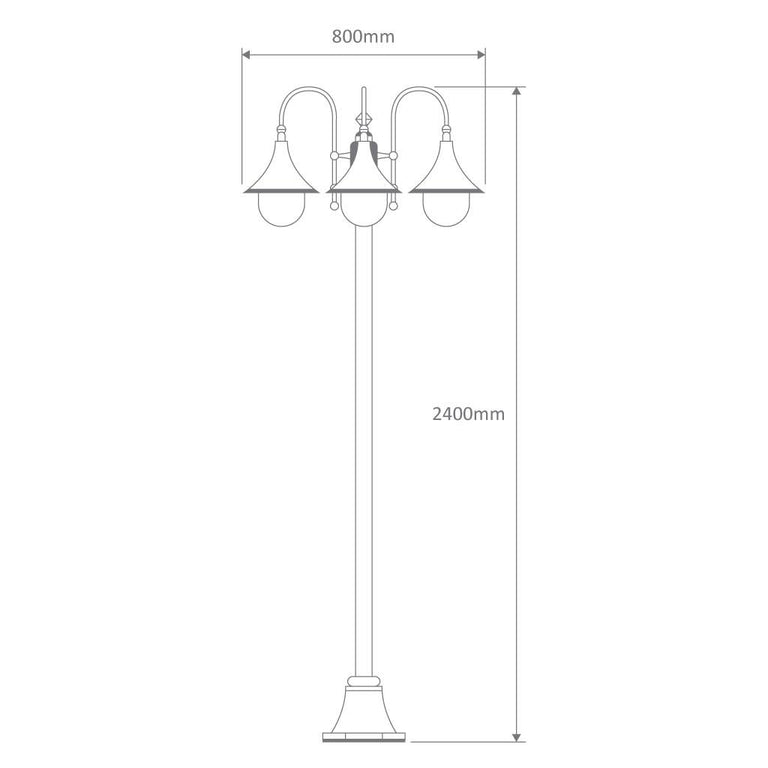 Monaco Triple Head Tall Plain Post Light Black - 15861