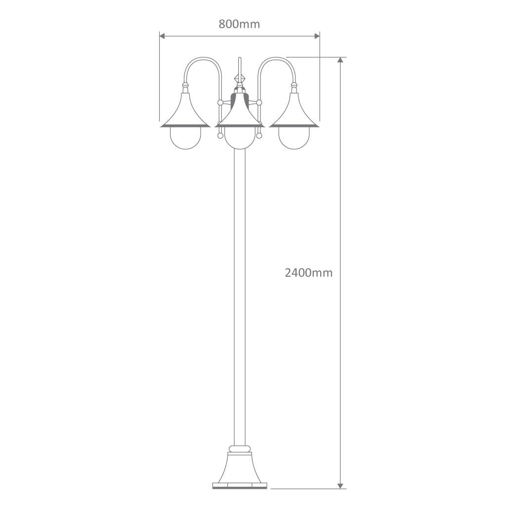 Monaco Triple Head Tall Plain Post Light White - 15865