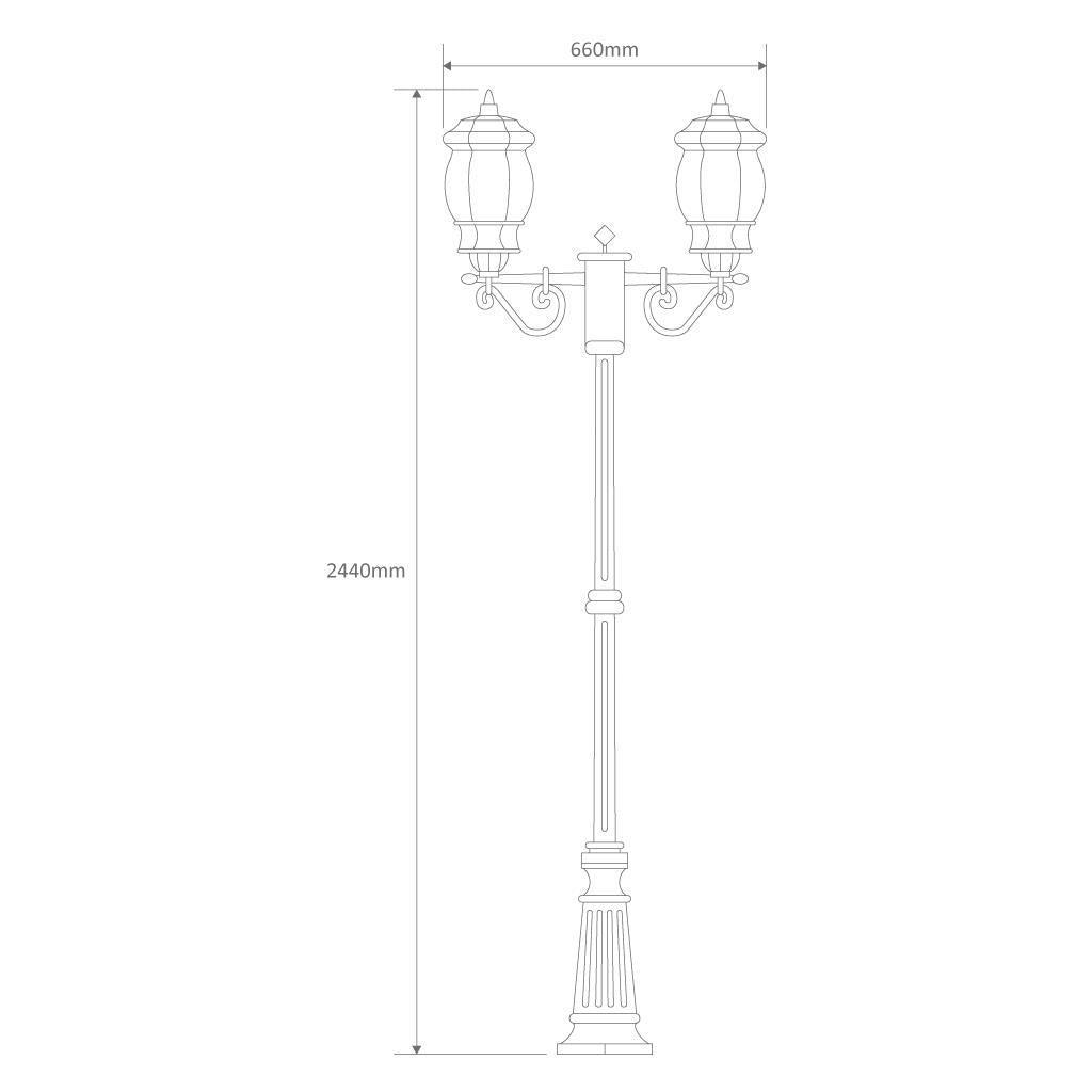 Vienna Twin Head Tall Post Light Black - 15933