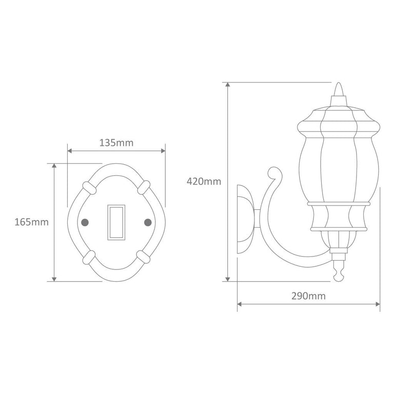Vienna Curved Arm Upward Wall Light Black - 15957