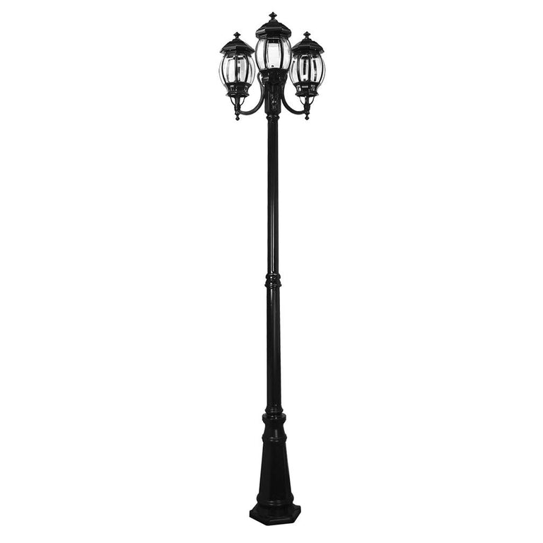 Vienna Three Head Curved Arm Tall Post Light Black - 15975
