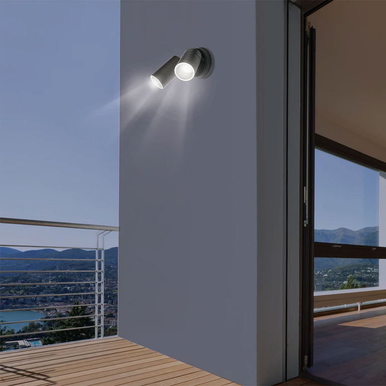 Coolum 240V 2 x GU10 Adjustable Wall Pillar Light IP44 Black - 19319/06