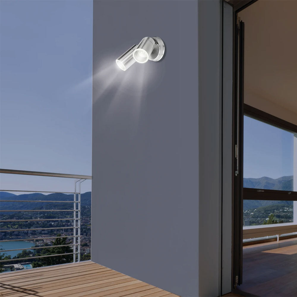 Coolum 240V 2 x GU10 Adjustable Wall Pillar Light IP44 Stainless Steel - 19319/16