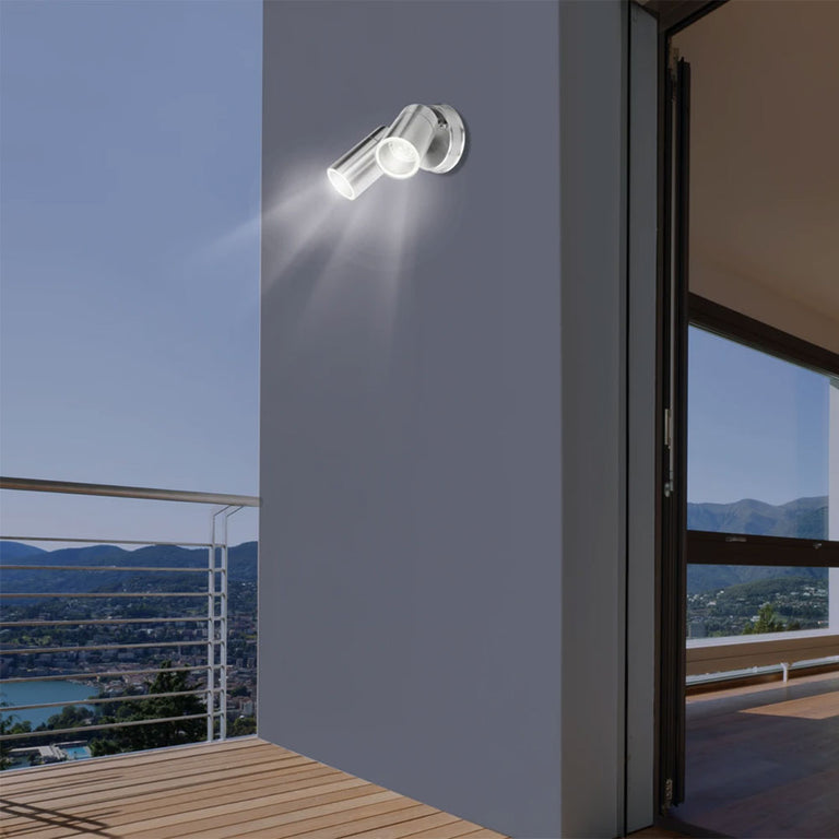 Coolum 240V 2 x GU10 Adjustable Wall Pillar Light IP44 Stainless Steel - 19319/16