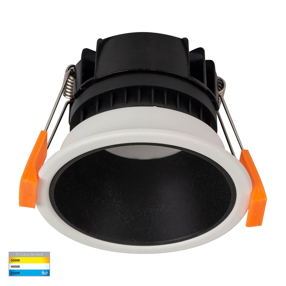 Gleam 9W CCT 240V LED 82mm Downlight White & Black - HV5529T-WB