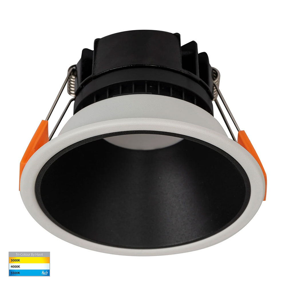 Gleam 9W CCT 240V LED 97mm Downlight White & Black - HV5528T-WB